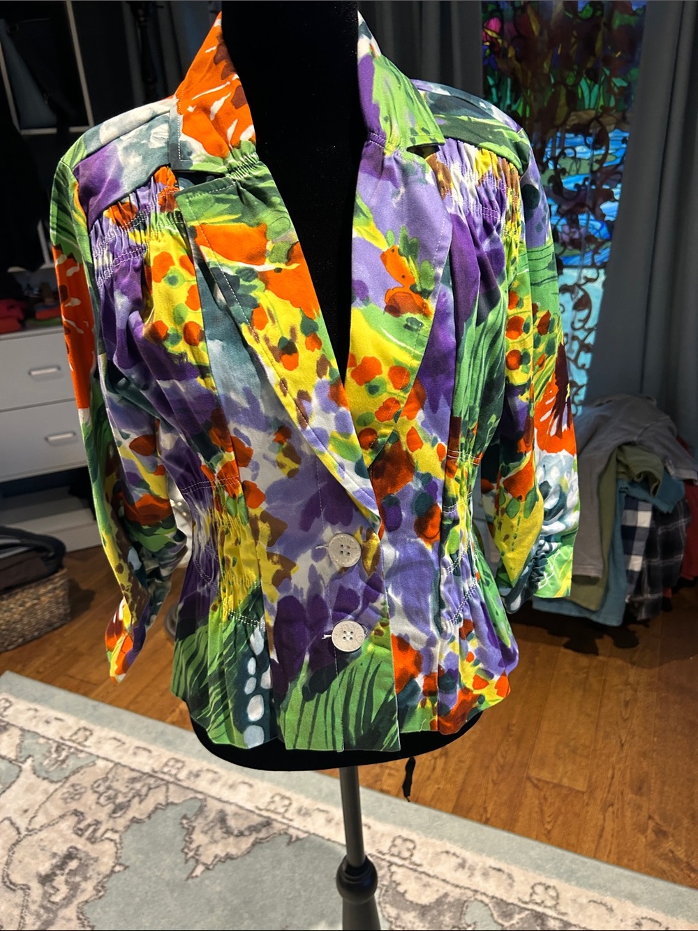 erin london Vibrant Floral Blazer in Green, Purple & Orange